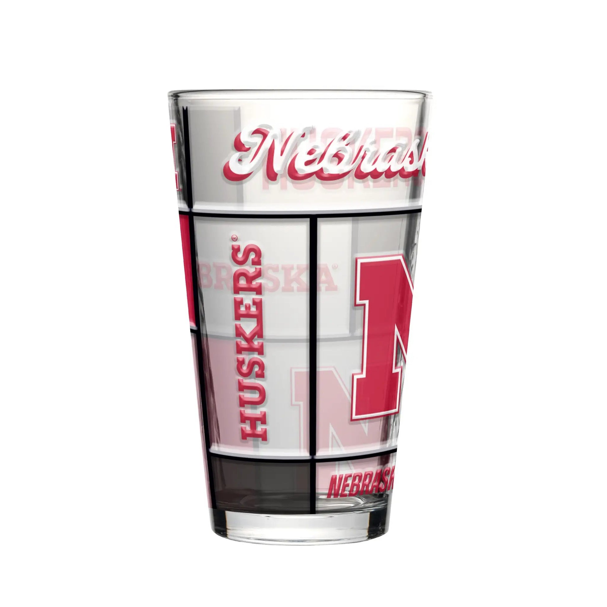 Nebraska Cornhuskers Pint Glass 16oz Quilted Stained Boxed