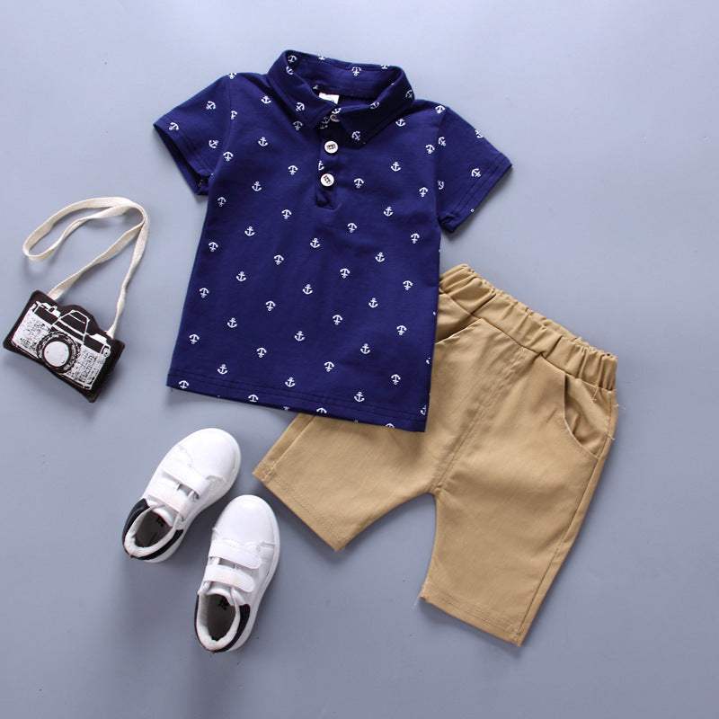 Boys' Anchor Print Korean-Style Short-Sleeve Suit | Spring And Summer