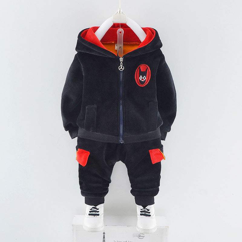 Boys' Korean-Style Plus-Velvet Thickened Winter Three-Piece Set | Pantsuit