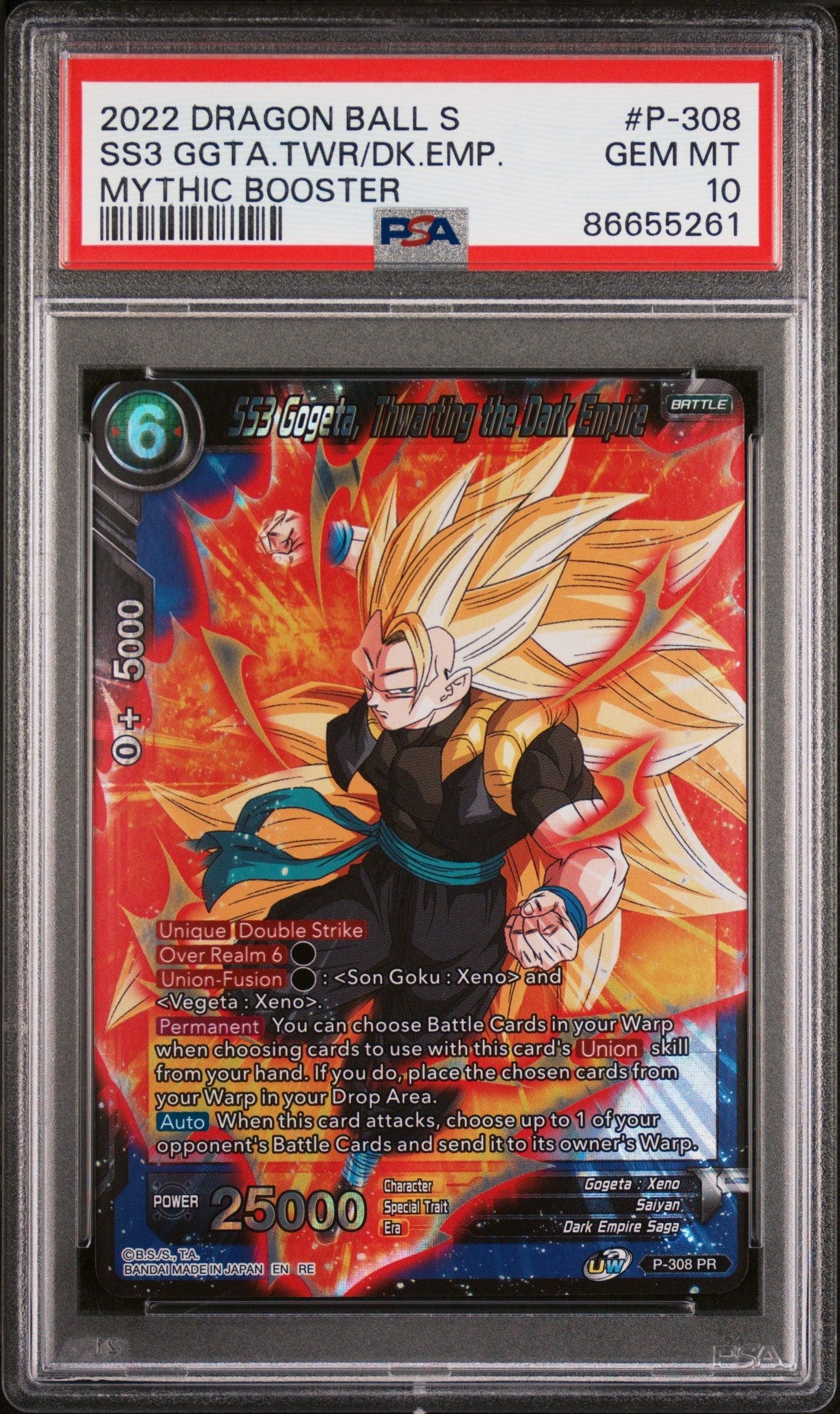2022 DRAGON BALL SUPER MYTHIC BOOSTER SS3 GOGETA, THWRT/EMP #P-308 - PSA 10 - ToylandEU