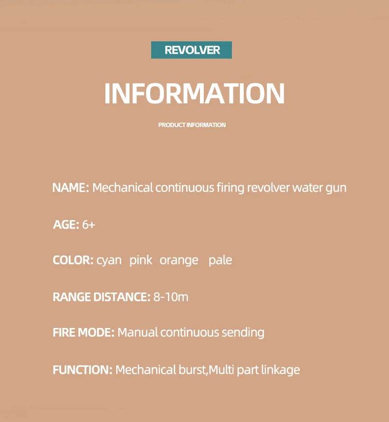 1PCS Summer Water Gun Toy Mechanical Continuous Revolver - ToylandEU
