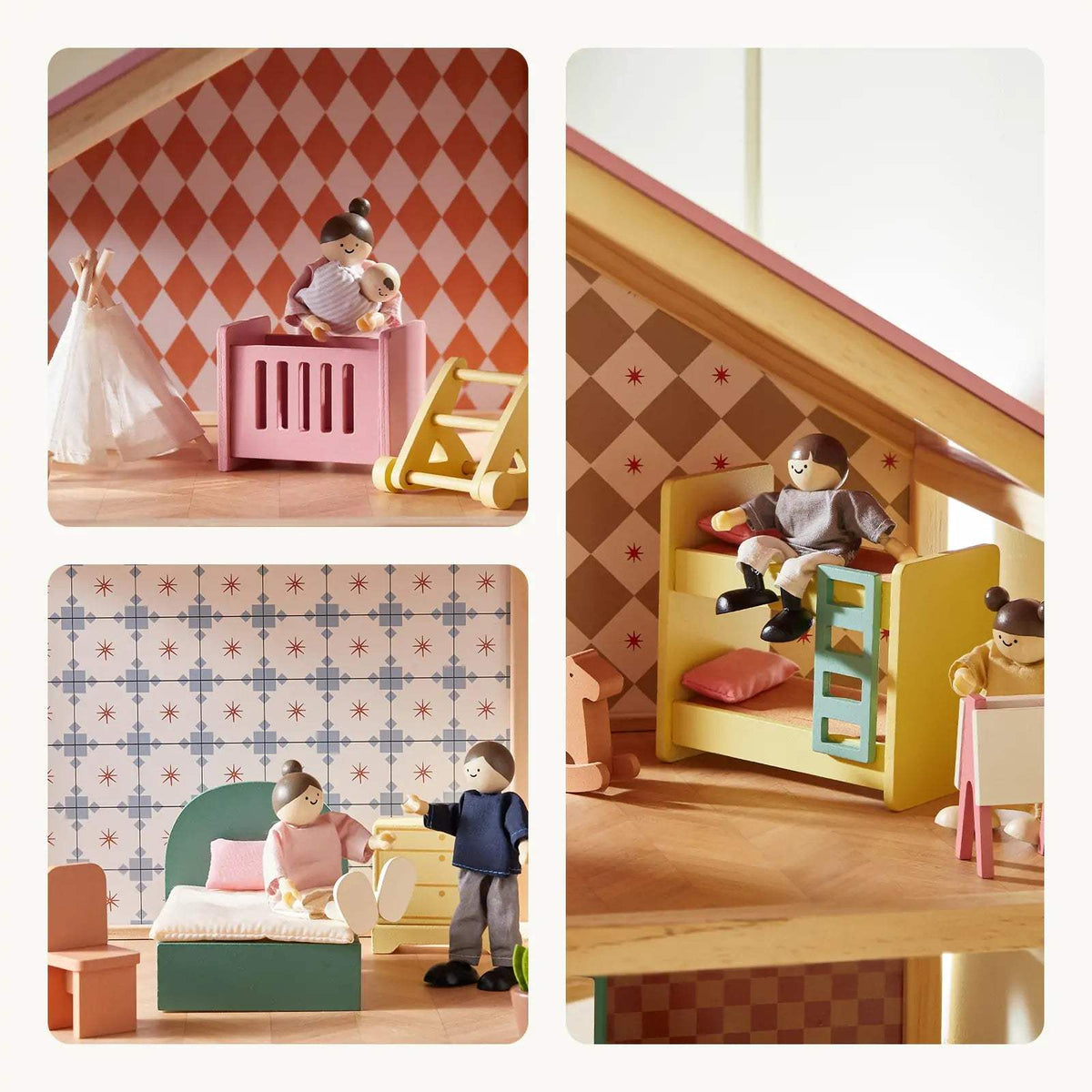 Dollhouse | Wooden Build With Poseable Dolls | Soft Pastel Colors | For Kids