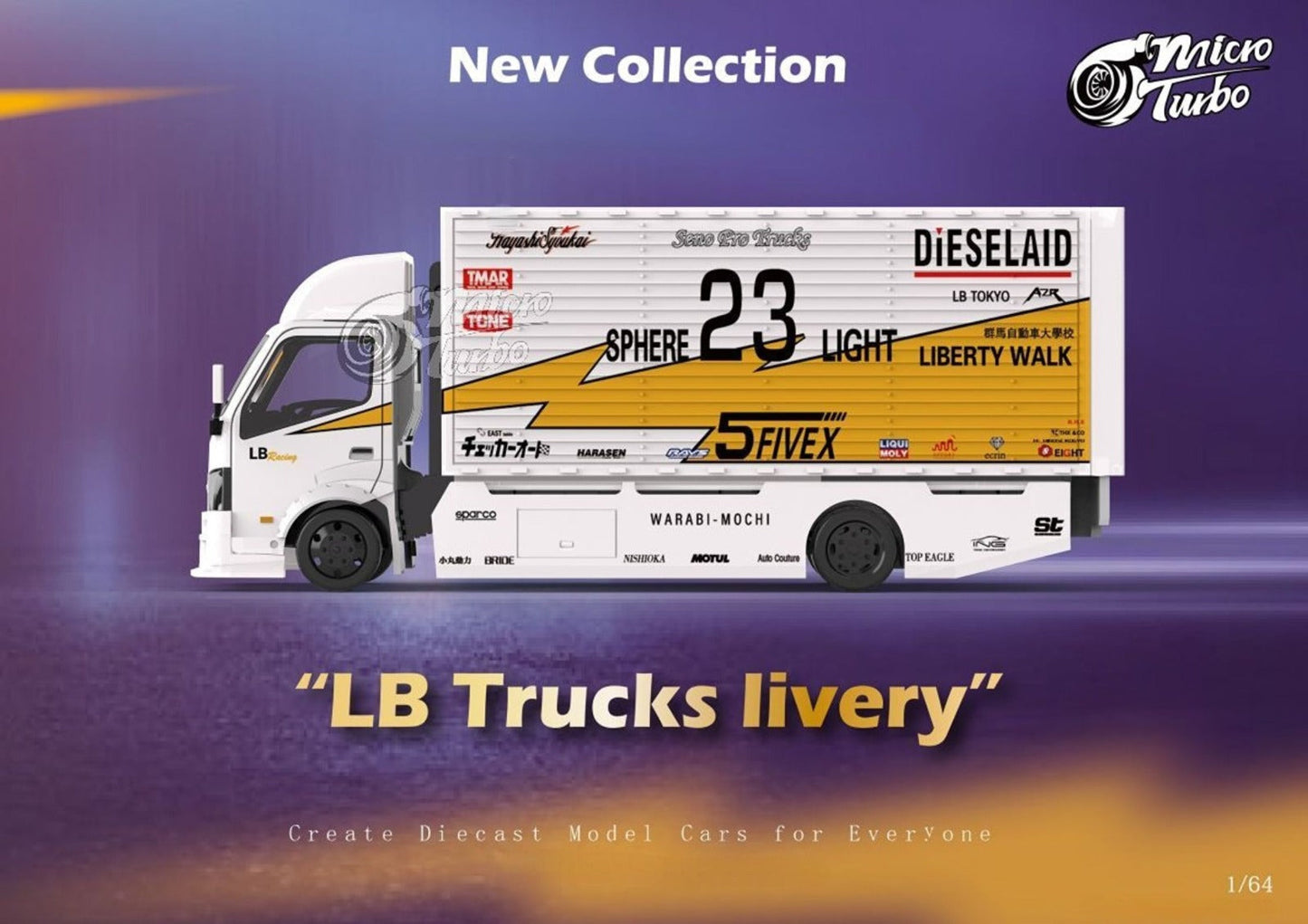Diecast MicroTurbo HINO 300 Custom Truck LBWK Silhouette Lighting #23 1:64