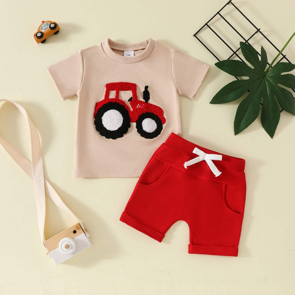 Boys' Short-Sleeve Pullover And Pocket Shorts Set | Round Neck | Embroidered Details