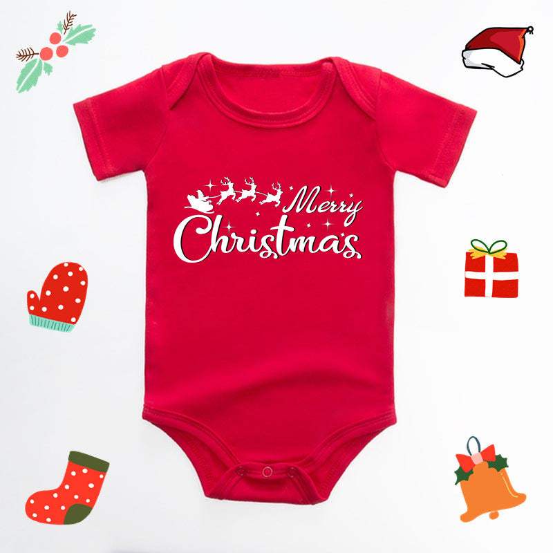 Baby Christmas Deer Red Triangle Romper | English Letter Print