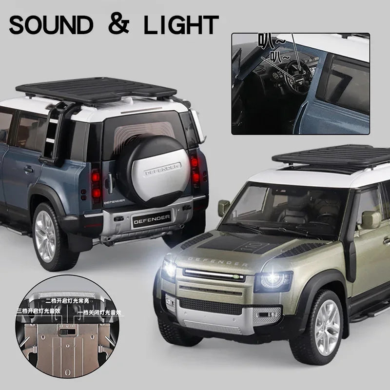 1to18 Land Rover Defender Diecast Alloy Model Car With Sound Lights Blue Green - ToylandEU