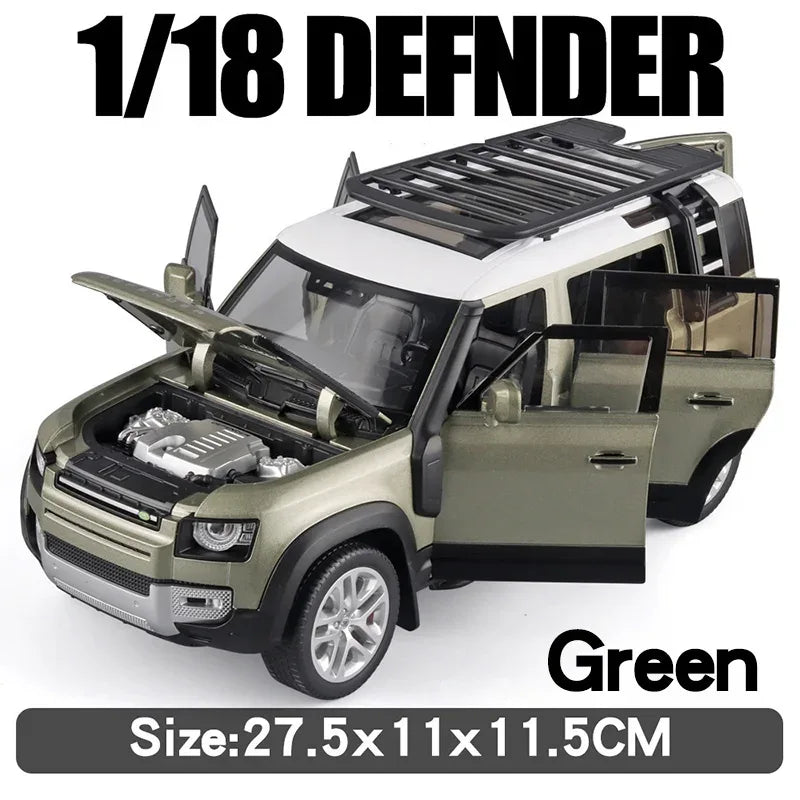 1to18 Land Rover Defender Diecast Alloy Model Car With Sound Lights Blue Green - ToylandEU