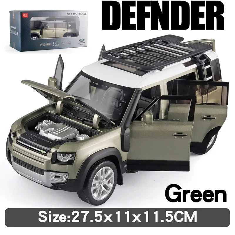 1to18 Land Rover Defender Diecast Alloy Model Car With Sound Lights Blue Green - ToylandEU