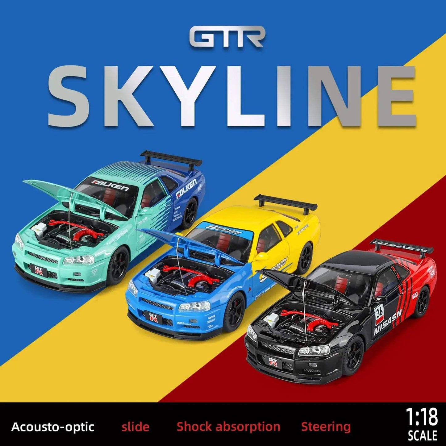  1to18 Skyline GTR R34 Diecast Car Pull Back Toy Metal -  ToylandEU™