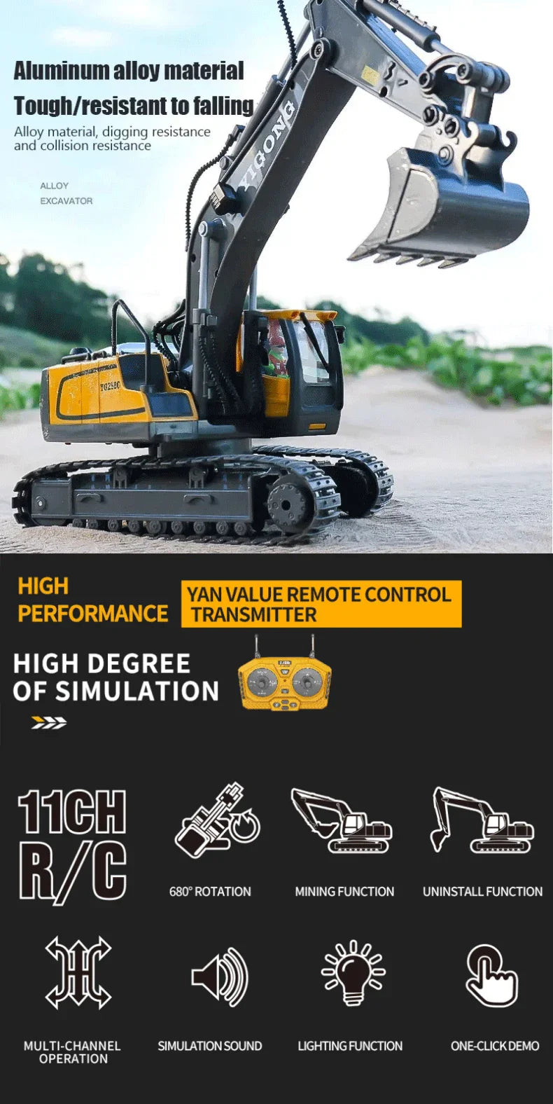 2.4G Remote Control Excavator Dump Truck RC Model Car Toy - ToylandEU