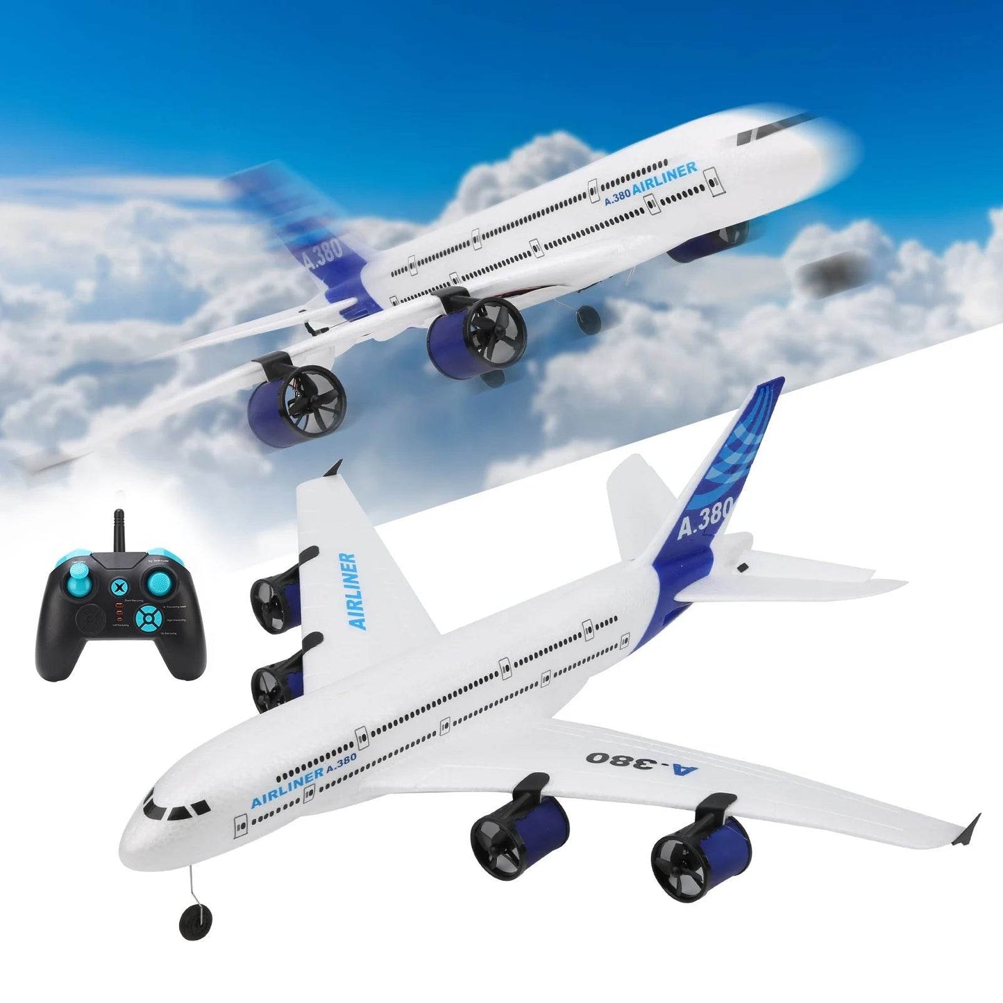 2.4GHz RC A380 Airplane 3CH Remote Control Fixed Wing Glider with Coreless Motor for Kids and Adults - ToylandEU