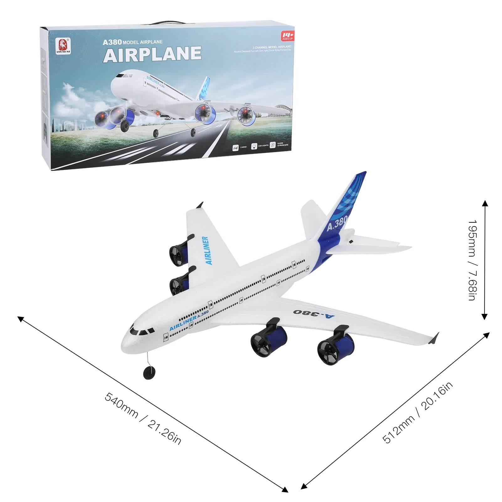 2.4GHz RC A380 Airplane 3CH Remote Control Fixed Wing Glider with Coreless Motor for Kids and Adults - ToylandEU