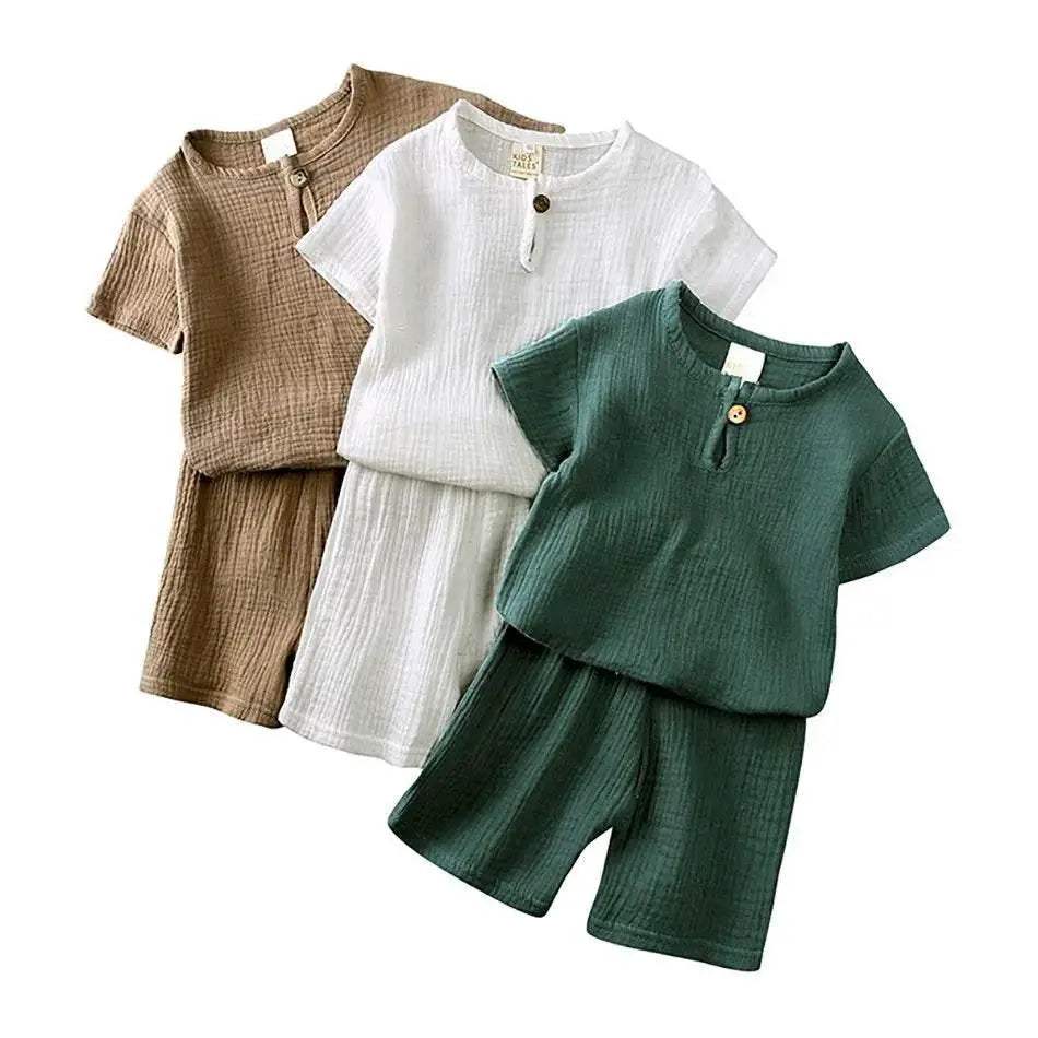 2-8 Years Children Casual Suit Kids Muslin T Shirt Shorts - ToylandEU