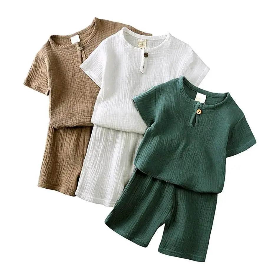 2-8 Years Children Casual Suit Muslin T Shirt Shorts Set -  ToylandEU™