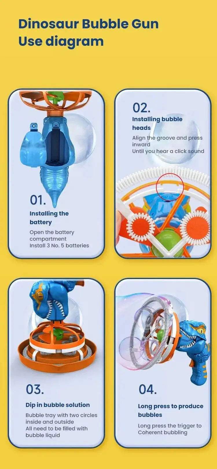 2 In 1 Dinosaur Soap Bubble Electric Bubble Gun for Kids - ToylandEU