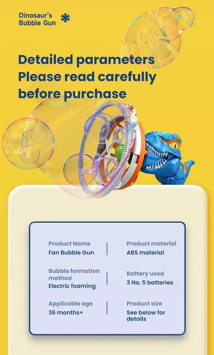 2 In 1 Dinosaur Soap Bubble Electric Bubble Gun for Kids - ToylandEU