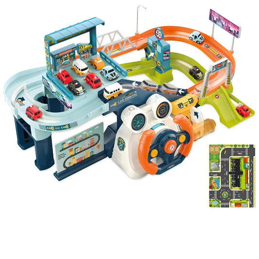  2-In-1 Race Car Track Playset With Lifting Parking Lot -  ToylandEU™
