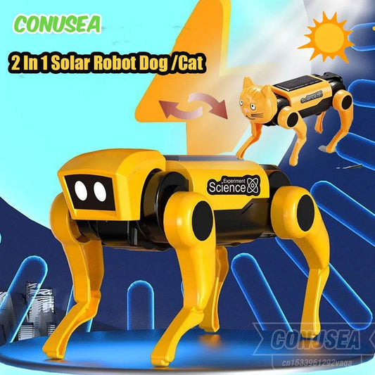 2 In 1 Solar Robot Dog Puppy Cat Science Experiment Diy Assembly Learning Education Robots Technological Gadgets Kit for Kids - ToylandEU