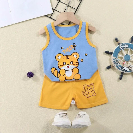  2 Pcs Summer Children's Animal Cartoon Print Vest Sets Girls Clothes Baby Korean Thin Boys Kids Sleeveless Casual Clothing Sets -  ToylandEU™