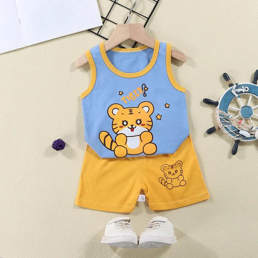 2 Pcs Summer Children's Animal Cartoon Print Vest Sets Girls Clothes Baby Korean Thin Boys Kids Sleeveless Casual Clothing Sets - ToylandEU