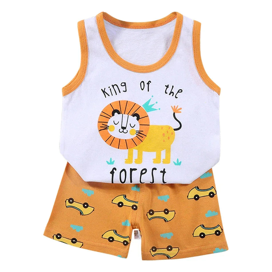 2 Pcs Summer Children's Animal Cartoon Print Vest Sets Girls Clothes Baby Korean Thin Boys Kids Sleeveless Casual Clothing Sets - ToylandEU