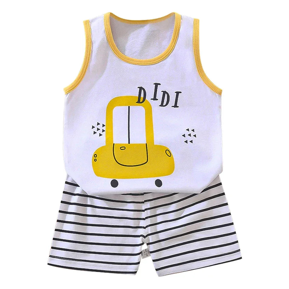 2 Pcs Summer Children's Animal Cartoon Print Vest Sets Girls Clothes Baby Korean Thin Boys Kids Sleeveless Casual Clothing Sets - ToylandEU
