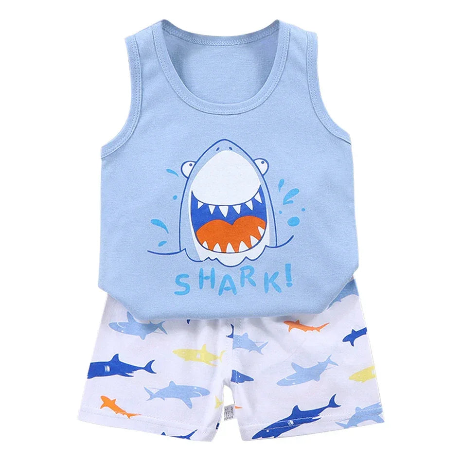 2 Pcs Summer Children's Animal Cartoon Print Vest Sets Girls Clothes Baby Korean Thin Boys Kids Sleeveless Casual Clothing Sets - ToylandEU