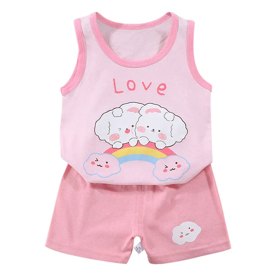 2 Pcs Summer Children's Animal Cartoon Print Vest Sets Girls Clothes Baby Korean Thin Boys Kids Sleeveless Casual Clothing Sets - ToylandEU