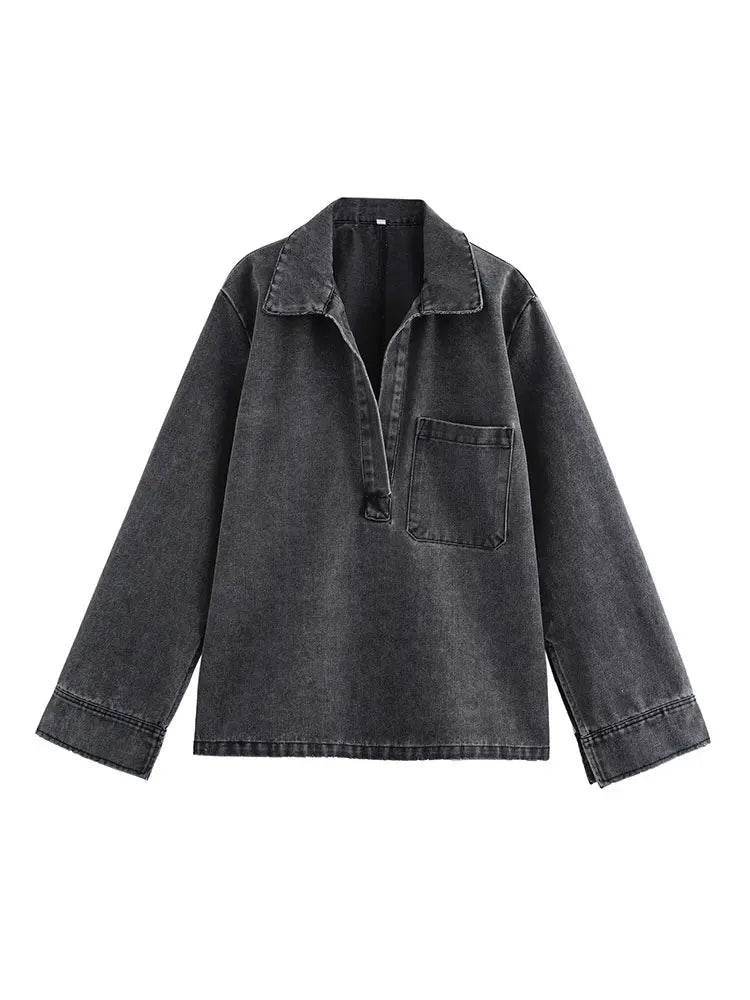 2024 Autumn Jeans Sets Women Turn-down Collar Casual Top Fashion High Waist Streetwear Female Denim Pant Two Piece Set - ToylandEU