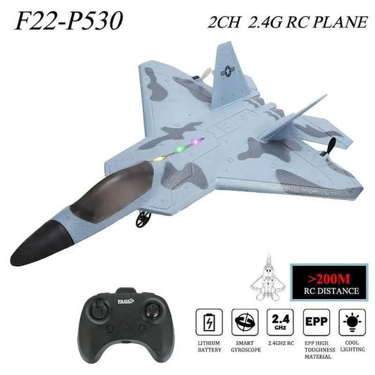  2024 Top P530 2.4G 2CH RC Airplane Raptor F22 Warplane LED Light Gyroscope Toy Gift for Boys Easy Flying -  ToylandEU™