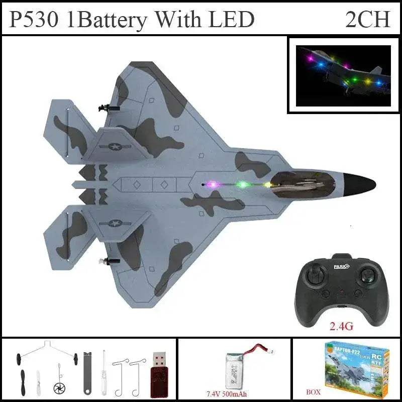 2024 Top P530 2.4G 2CH RC Airplane Raptor F22 Warplane LED Light Gyroscope Toy Gift for Boys Easy Flying - ToylandEU