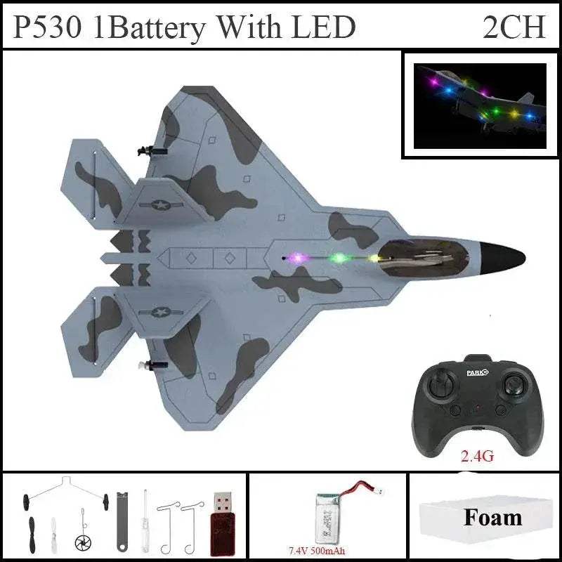 2024 Top P530 2.4G 2CH RC Airplane Raptor F22 Warplane LED Light Gyroscope Toy Gift for Boys Easy Flying - ToylandEU