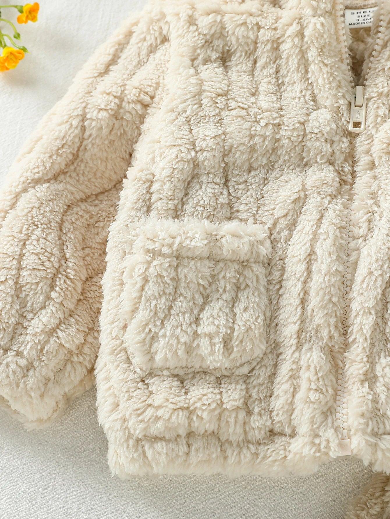 2025 New Casual Autumn /Winter Boys/Girls Long Sleeve Solid Warm Plush Sets For 1-3Y Zip-Up Coat Outfits Clothing Suit - ToylandEU