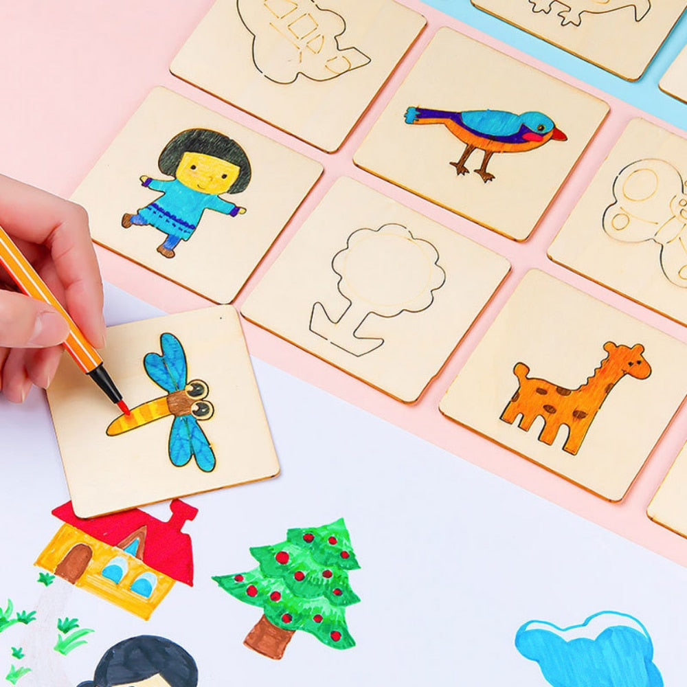 20-Piece Montessori Kids Wooden DIY Painting Template Set - ToylandEU