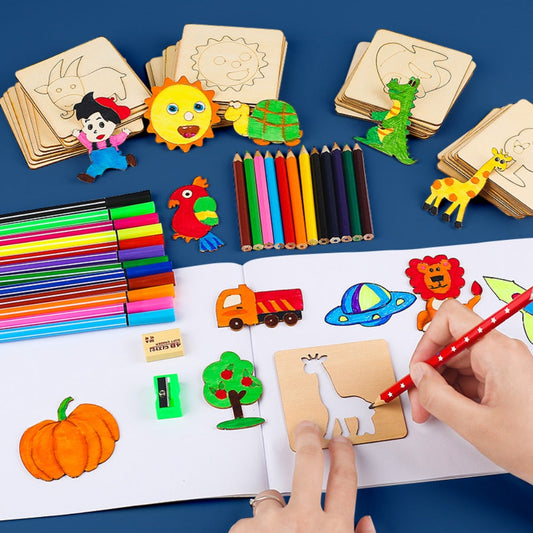 20-Piece Montessori Kids Wooden DIY Painting Template Set