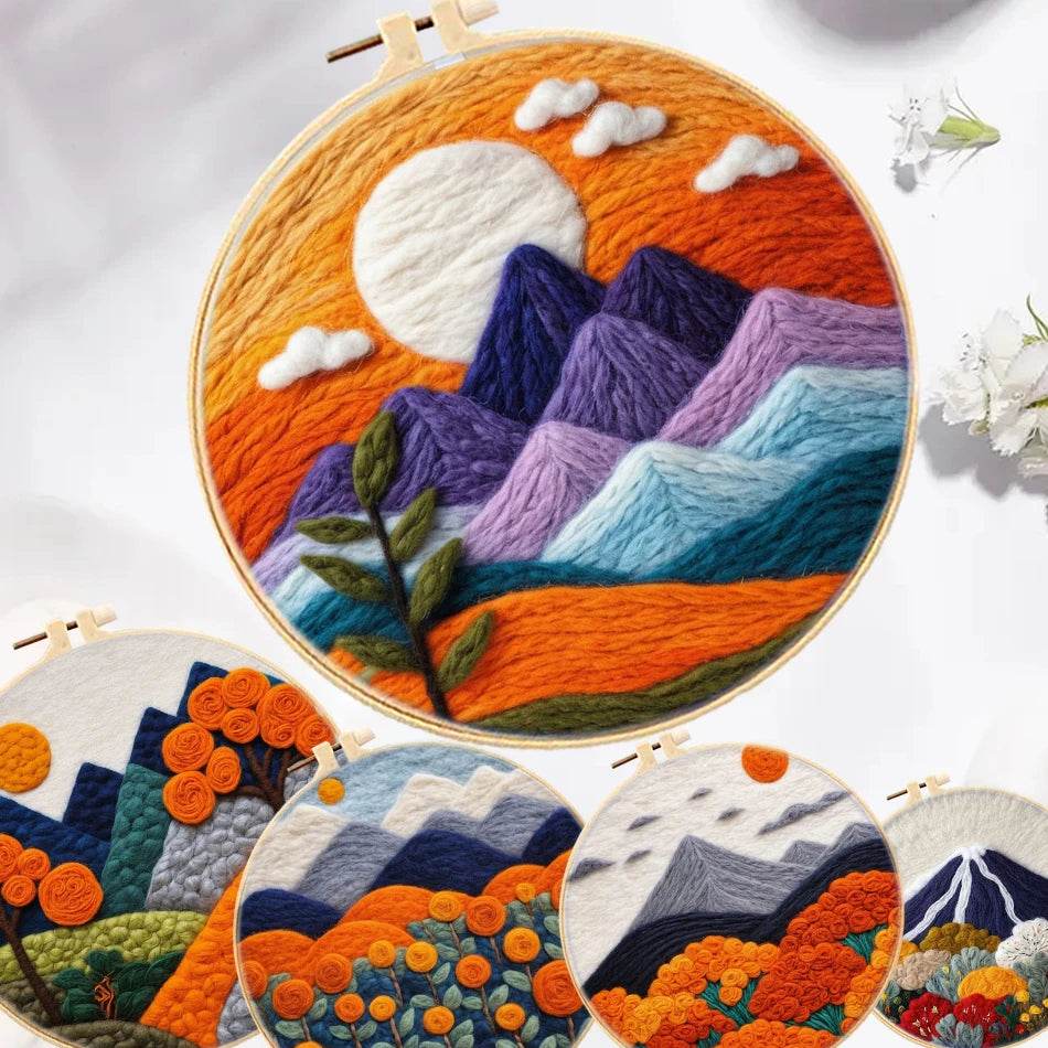 20x20cm Wool Felting Painting Landscape DIY Embroidery Kit Needle Felt Handmade Picture Kit Wool Paintings - ToylandEU