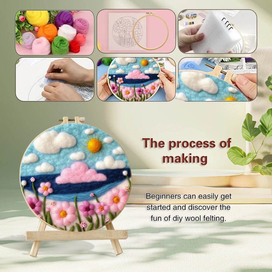20x20cm Wool Felting Painting Landscape DIY Embroidery Kit Needle Felt Handmade Picture Kit Wool Paintings - ToylandEU