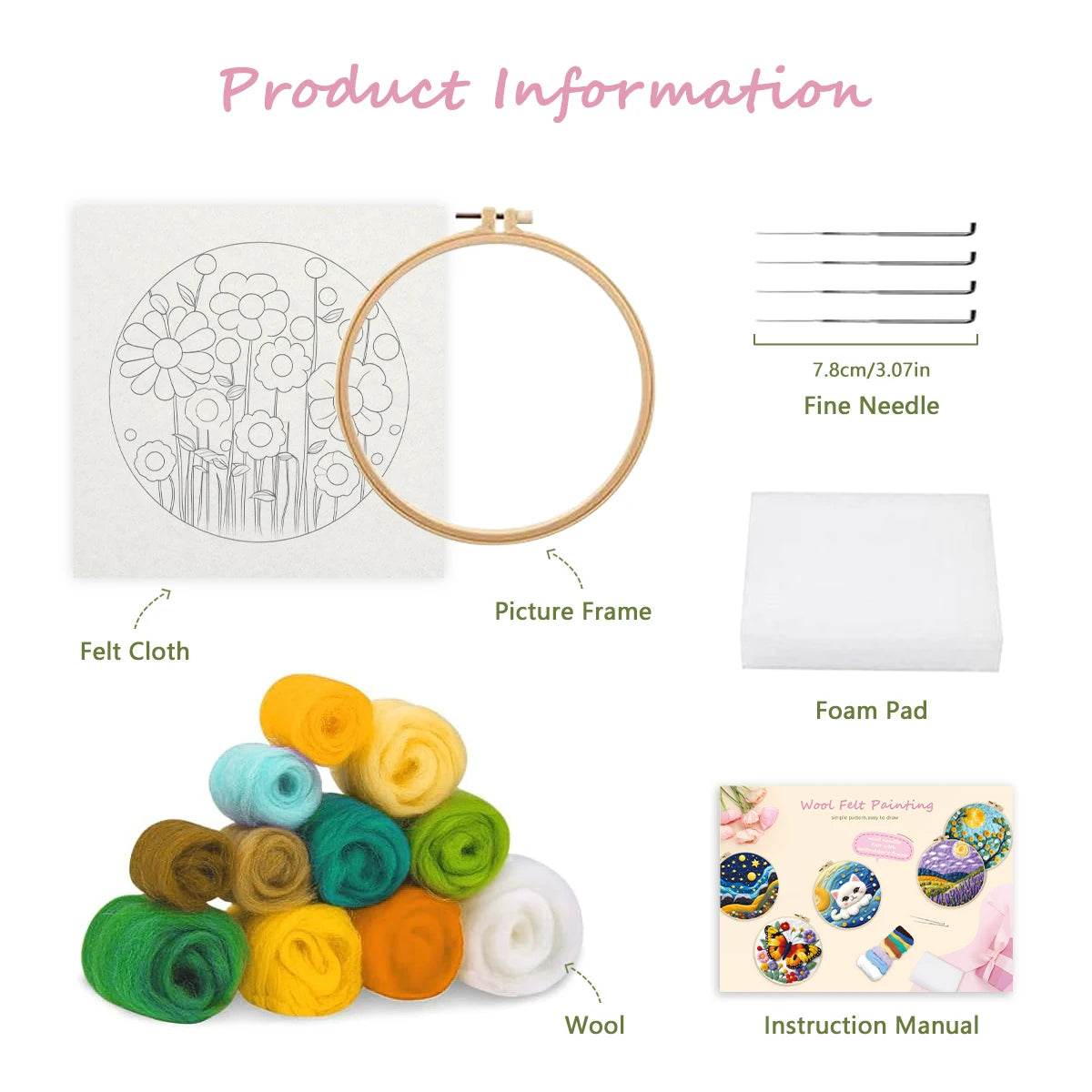 20x20cm Wool Felting Painting Landscape DIY Embroidery Kit Needle Felt Handmade Picture Kit Wool Paintings - ToylandEU