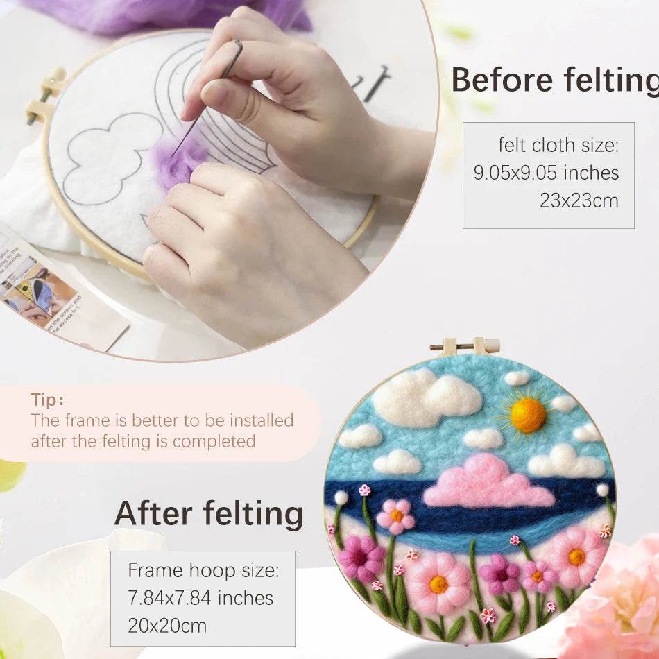 20x20cm Wool Felting Painting Landscape DIY Embroidery Kit Needle Felt Handmade Picture Kit Wool Paintings - ToylandEU