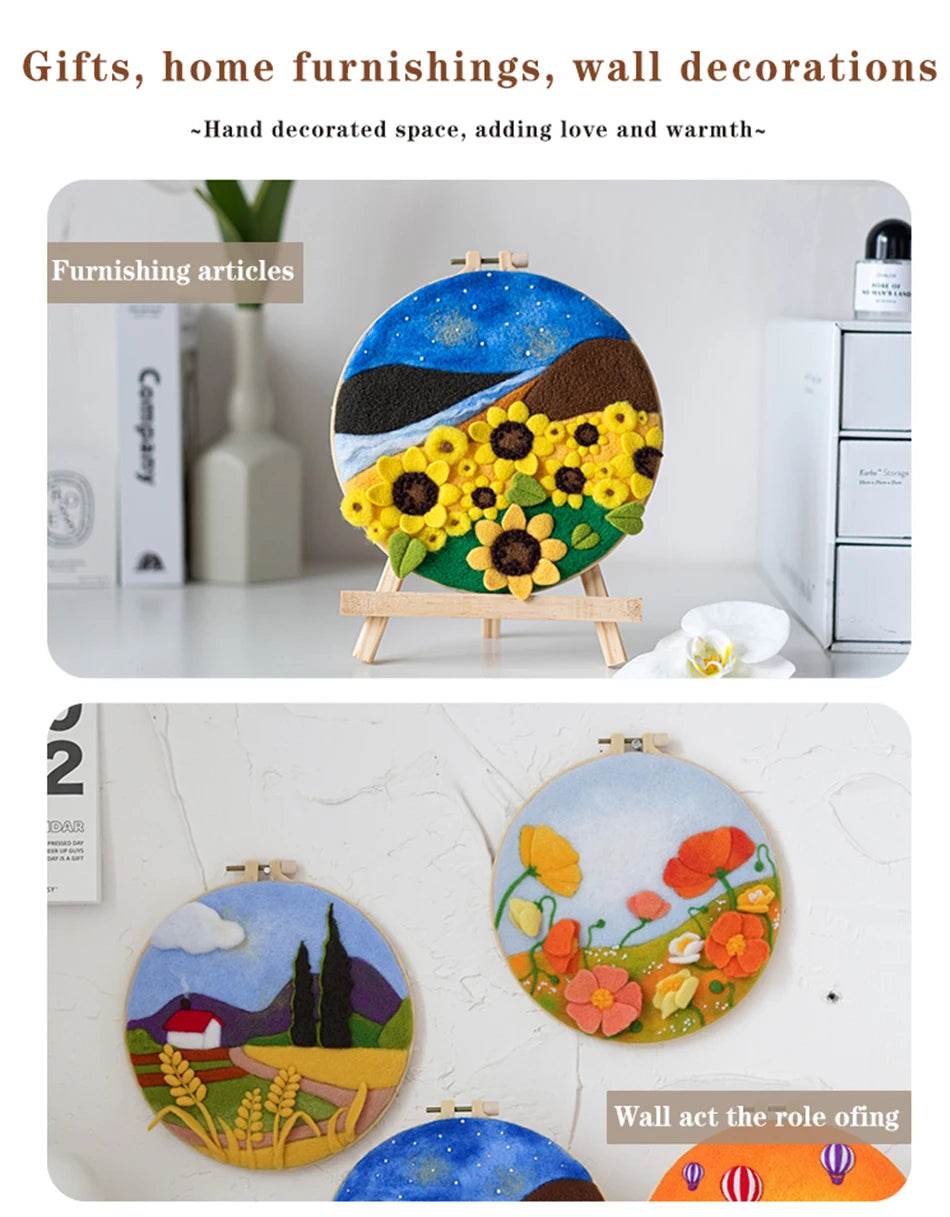 20x20cm Wool Felting Painting Landscape DIY Embroidery Kit Needle Felt Handmade Picture Kit Wool Paintings - ToylandEU