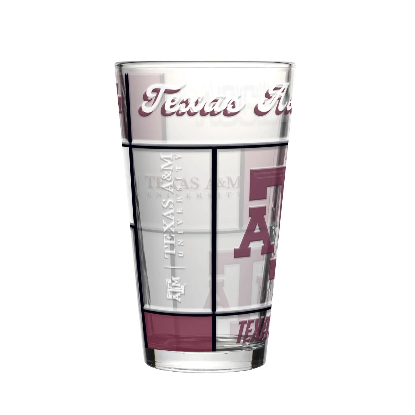 Texas A&M Aggies Pint Glass 16oz Quilted Stained Boxed