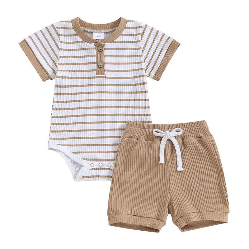 Baby Short-Sleeve Jumpsuit Romper And Shorts Set | Cotton Pullover