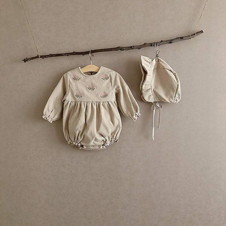 Kids' Corduroy Embroidered Long-Sleeve Romper Bodysuit | Cotton | Korean Style