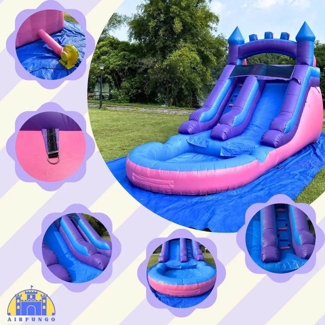 21ft Commercial Grade Navy and Purple Inflatable Water Slide with Splash Pool Bouncy Castle for Adults and Kids - ToylandEU