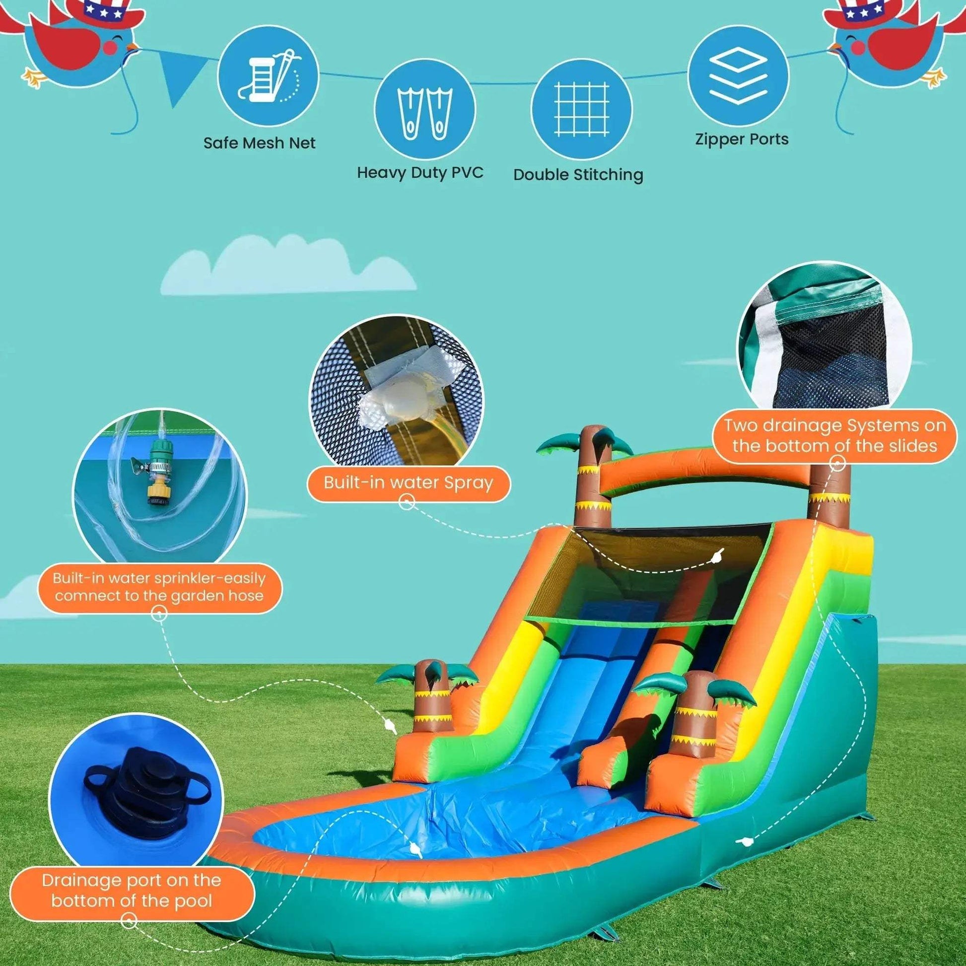 21ft Tropical Inflatable Bounce House With Water Slide - ToylandEU