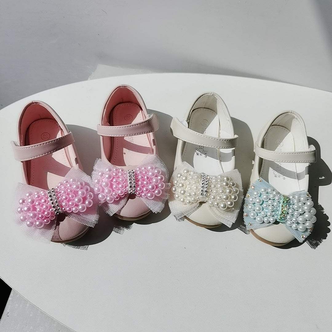 Girls' Pearl Bow Leather Shoes | Comfortable Fit | Easy Everyday Wear | Kids Footwear