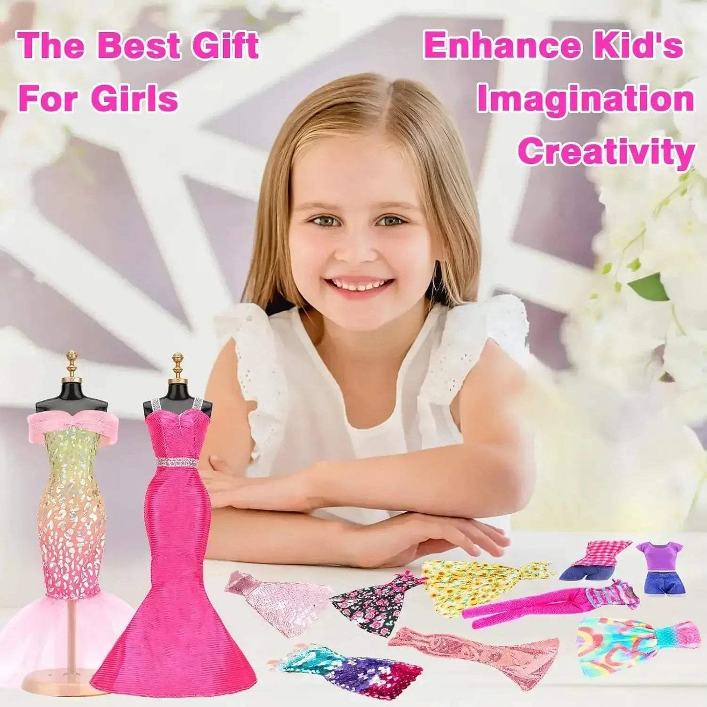 23-Piece Doll Clothes Set With Floral Sequined Mermaid Dress - ToylandEU