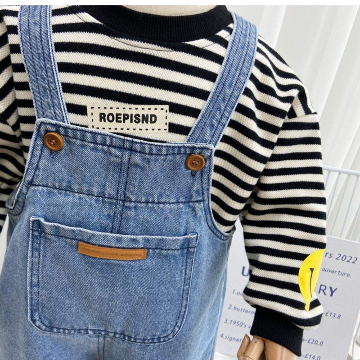 Kids' Denim Suspender Pants | Simple Jeans Style | 90-140 cm