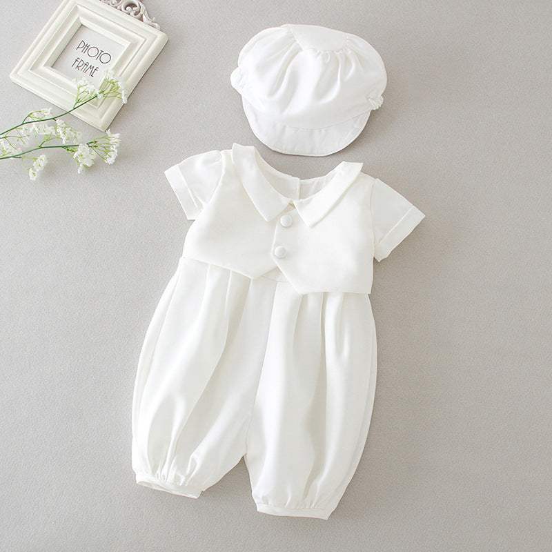 Boys' White Full Moon And First Birthday Suit With Hat | Two-Piece