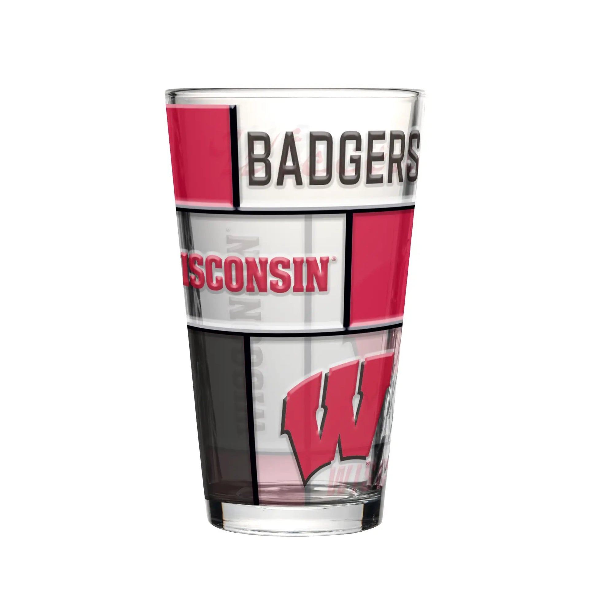 Wisconsin Badgers Pint Glass 16oz Quilted Stained Boxed